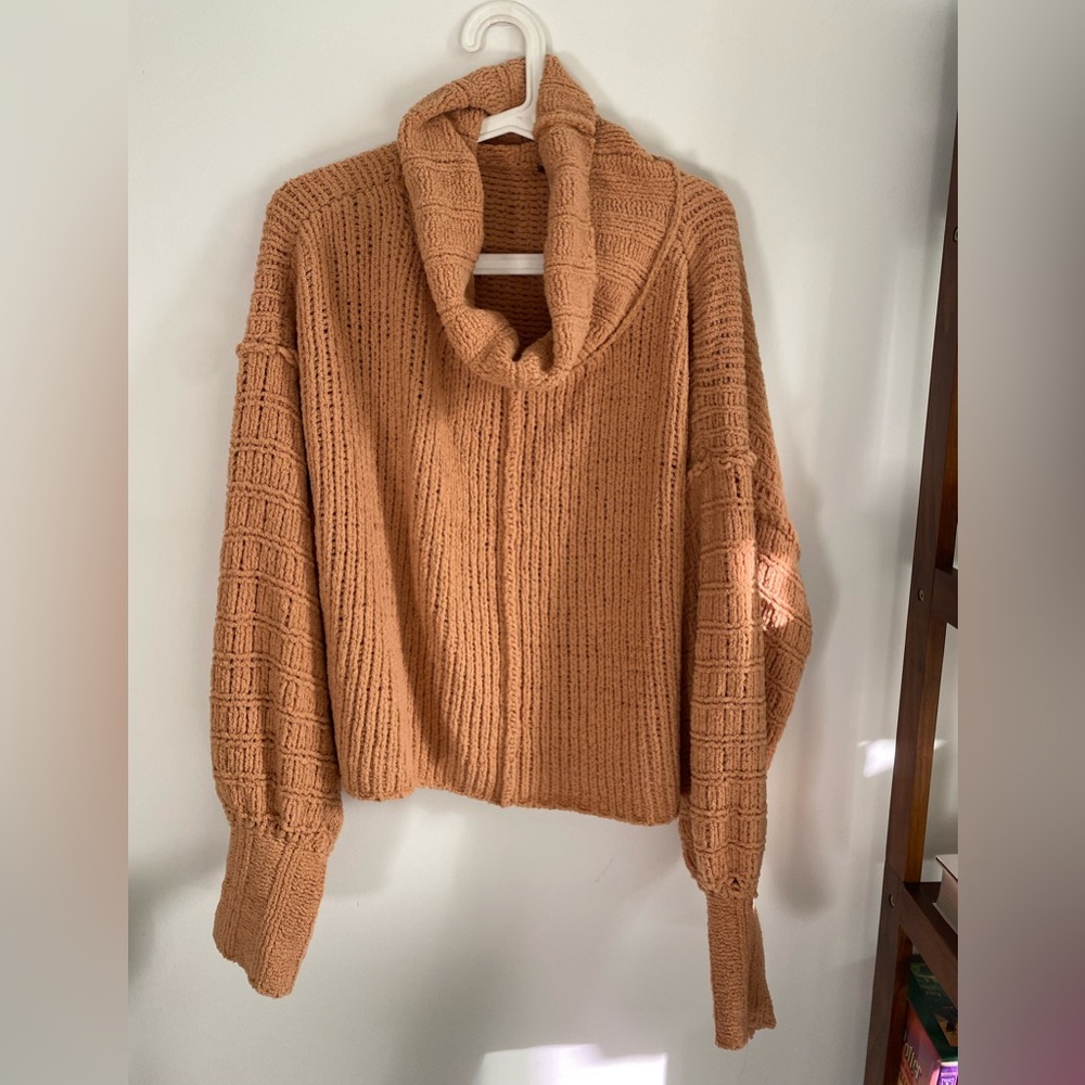 FP Camel Chenille Chunky Turtleneck Sweater, Size S